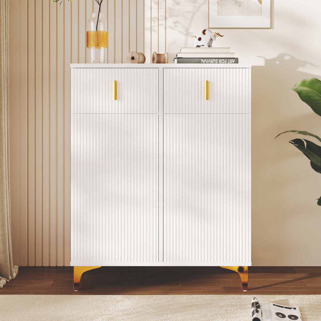FurnitureR 1-Pack Sideboards Blanc, Design Moderne, Particules de Bois, Rangement Spacieux, Optimisé pour les Petits Espaces, Poignées Dorées Élégantes