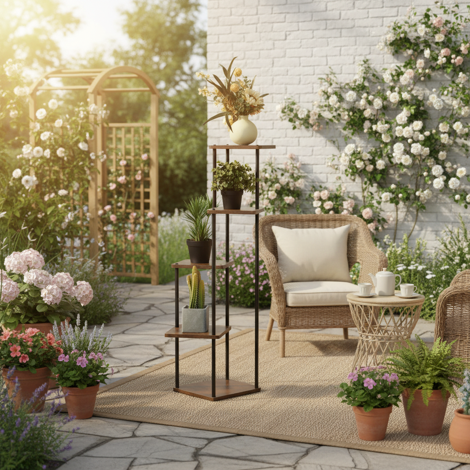 Étagère à plantes à 5 niveaux FurnitureR, support pour pots de fleurs, étagère d'angle pour plantes, idéale pour le salon, le balcon, la véranda, la terrasse et le jardin, hauteur 107 cm (42,13 pouces).