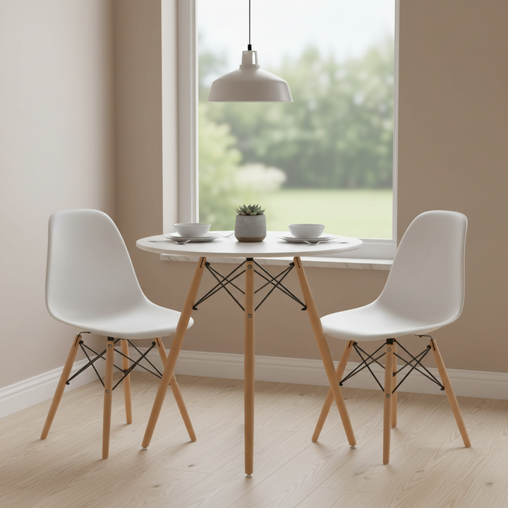 Runder Esstisch von FurnitureR, 80 cm Durchmesser, für 2-4 Personen, stilvoller runder Tisch mit Holzbeinen für Küche, Café und Hobbyraum, Weiß