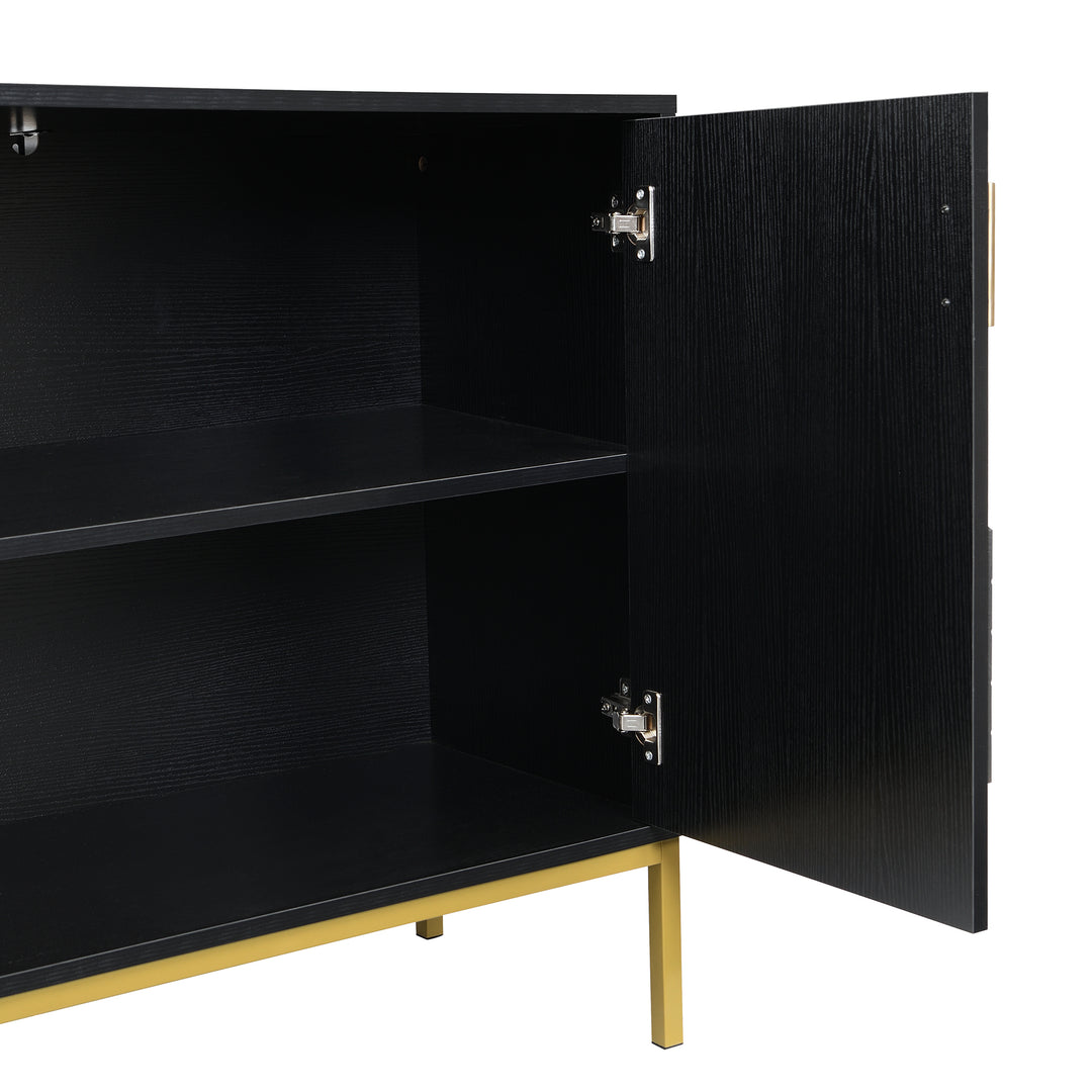 FurnitureR Buffet noir MDF avec des détails dorés, Design moderne, Rangement spacieux, Matériaux durables, Conçu pour le salon, Élégant et fonctionnel