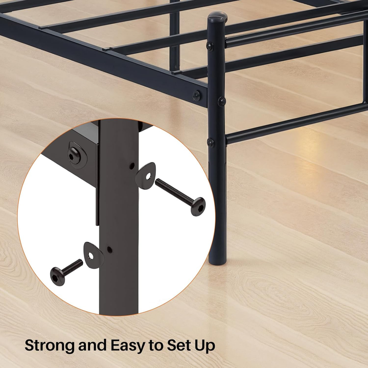 FurnitureR Metallbettgestell (140 x 200 cm) mit Kopf- und Fußteil, Plattformbett mit Stauraum unter dem Bett, geräuschlos, kein Lattenrost erforderlich, Schwarz