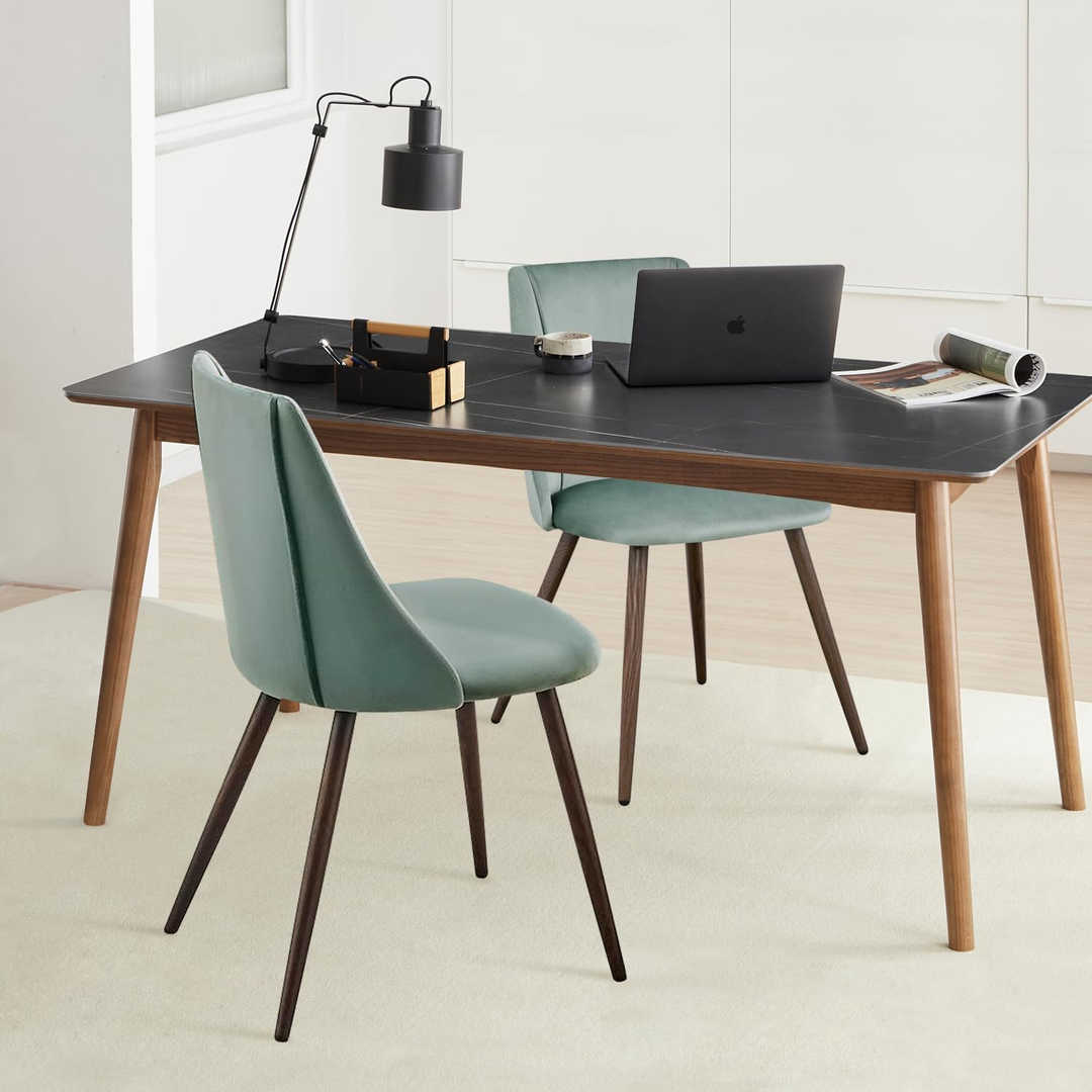 FurnitureR Esszimmerstühle, 2er-Set, moderne Samt-Akzentstühle mit großer, weicher Sitzfläche für Esszimmer, Küche, Wohnzimmer, Schlafzimmer, Grün