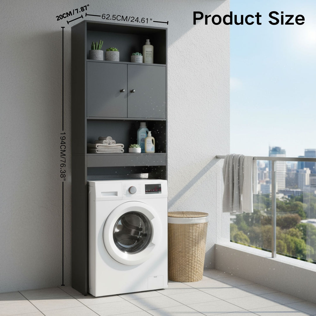 Meuble de rangement FurnitureR à poser au-dessus des toilettes, étagère de salle de bain à 3 niveaux avec double porte et espace de rangement ouvert, étagère autoportante, hauteur 194 cm (76,38 po).