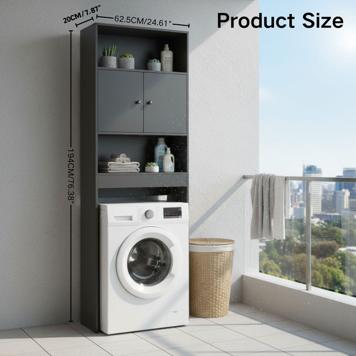 Meuble de rangement FurnitureR à poser au-dessus des toilettes, étagère de salle de bain à 3 niveaux avec double porte et espace de rangement ouvert, étagère autoportante, hauteur 194 cm (76,38 po).