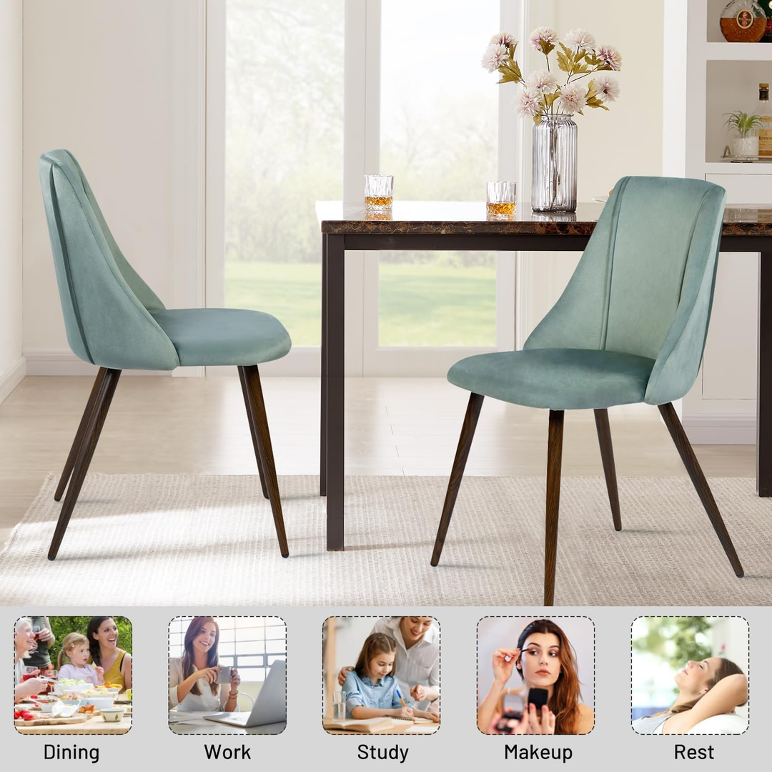 FurnitureR Esszimmerstühle, 2er-Set, moderne Samt-Akzentstühle mit großer, weicher Sitzfläche für Esszimmer, Küche, Wohnzimmer, Schlafzimmer, Grün