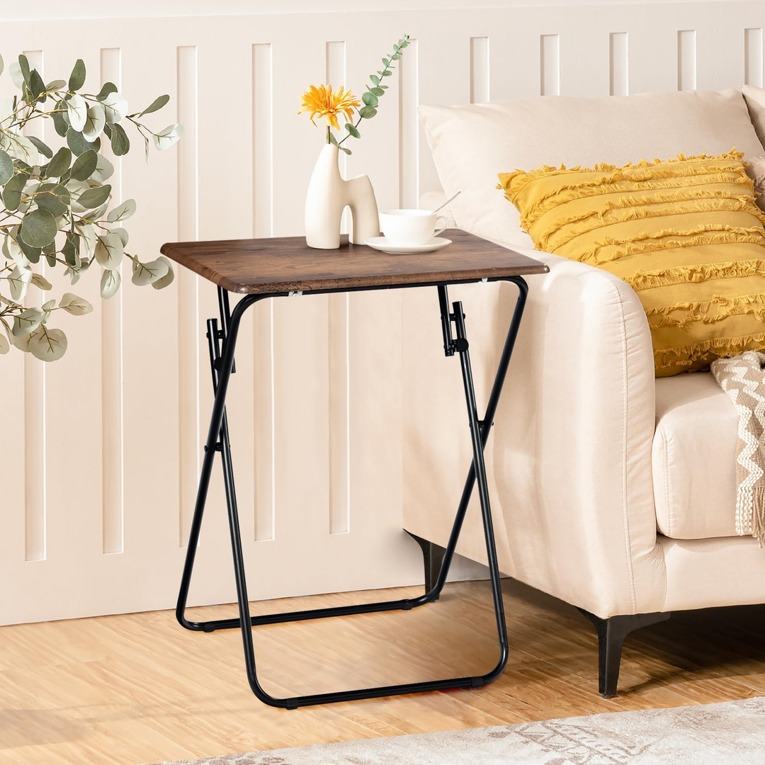 Ensemble de 2 plateaux-repas pliables FurnitureR, plateaux repas pliables, tables d'appoint compactes pour lit, canapé ou fauteuil, structure en métal et plateau en bois, marron