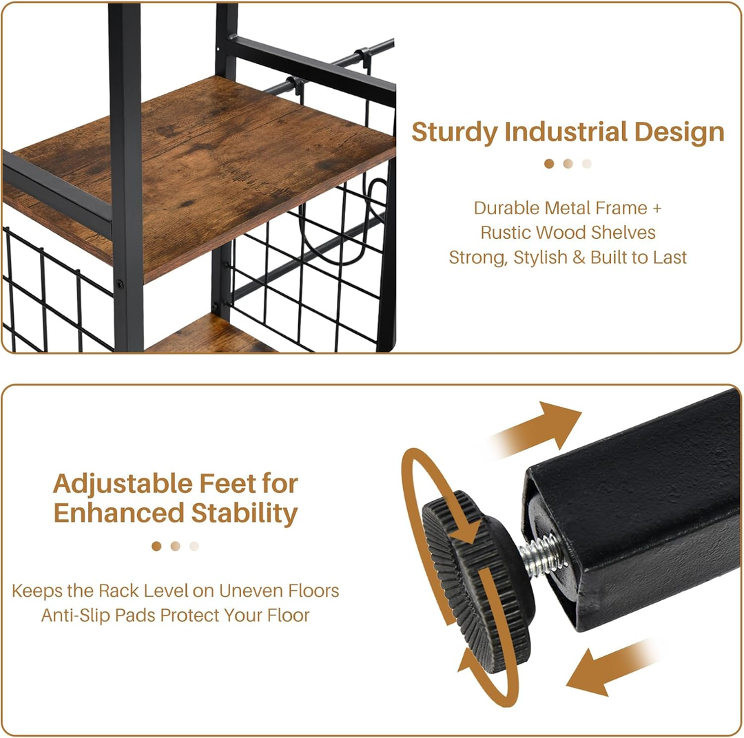 Support de guitare multifonctionnel FurnitureR avec étagères de rangement – ​​Étagère à 3 niveaux de style industriel pour matériel de musique avec plateau en bois, marron