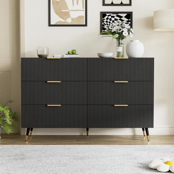 Meuble Sous Escalier, Pieds et Poignées Dorés, 6 Grands Tiroirs, Armoire de Rangement, 120 cm