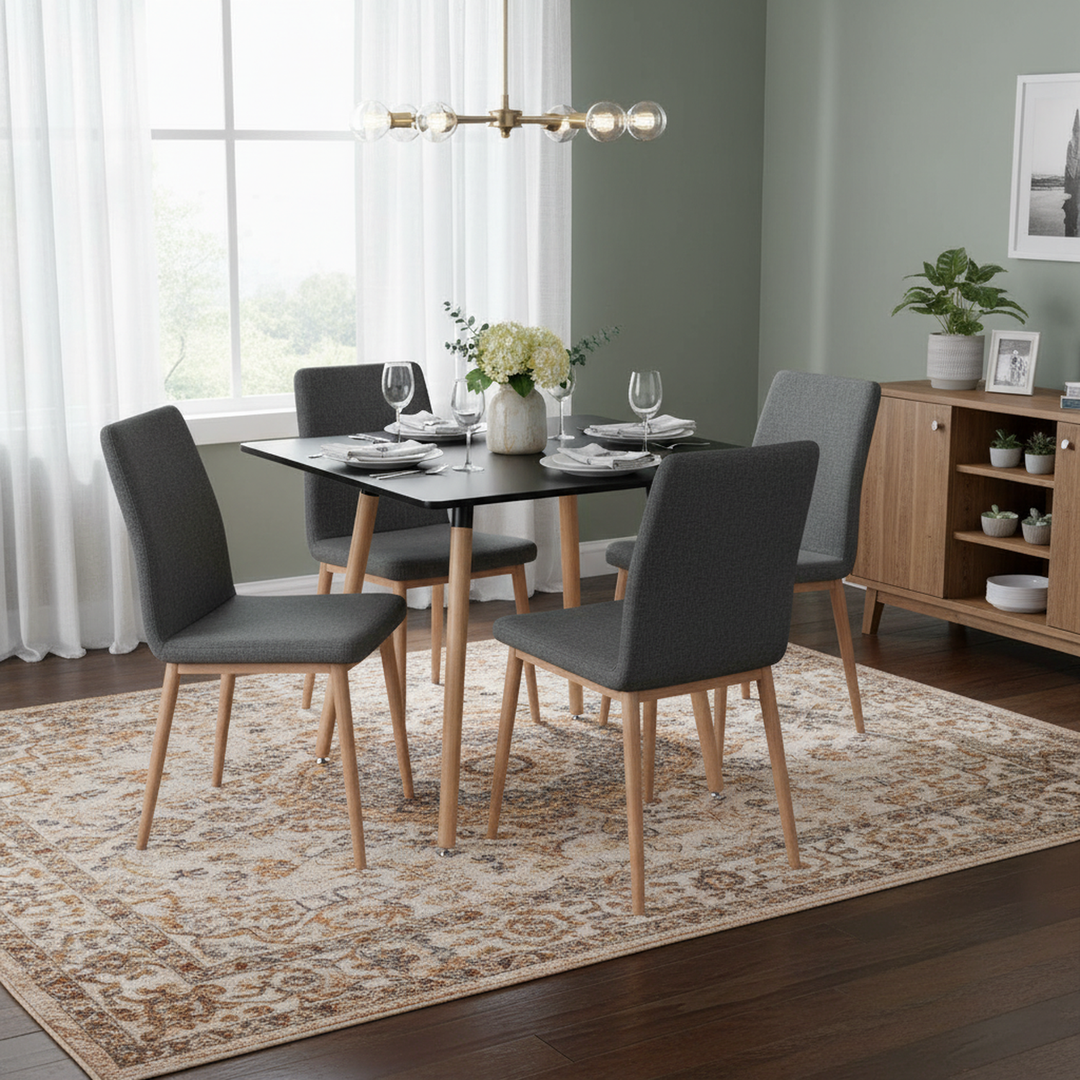 FurnitureR 80 cm (31,5 Zoll) quadratischer Esstisch, moderner Esstisch im Mid-Century-Stil mit Holzbeinen, kleiner Küchentisch für 2–4 Personen, Schwarz &amp; Naturholz