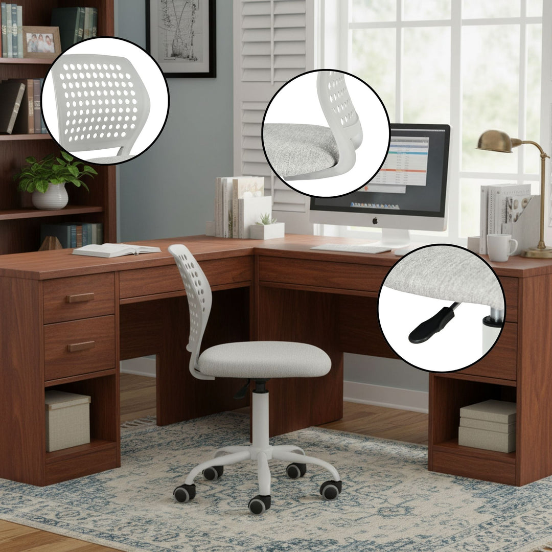 Chaise de bureau sans accoudoirs FurnitureR avec roulettes, compacte, pivotante et réglable en hauteur, idéale pour étudier ou travailler sur ordinateur. Dossier respirant, gris.