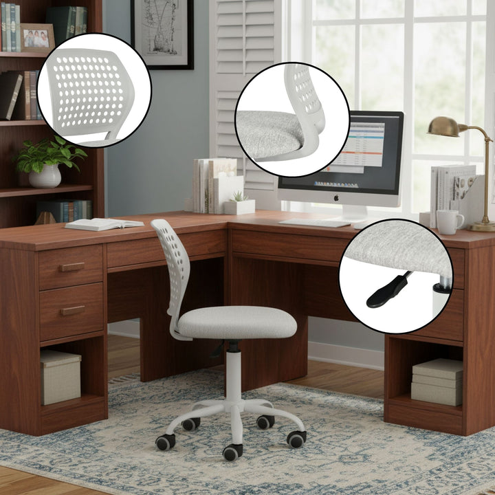 Chaise de bureau sans accoudoirs FurnitureR avec roulettes, compacte, pivotante et réglable en hauteur, idéale pour étudier ou travailler sur ordinateur. Dossier respirant, gris.