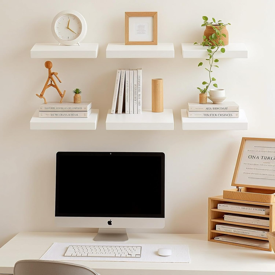 Ensemble de 3 étagères murales carrées flottantes FurnitureR, style rustique, en bois, blanches, pour salle de bain, chambre, salon et cuisine.