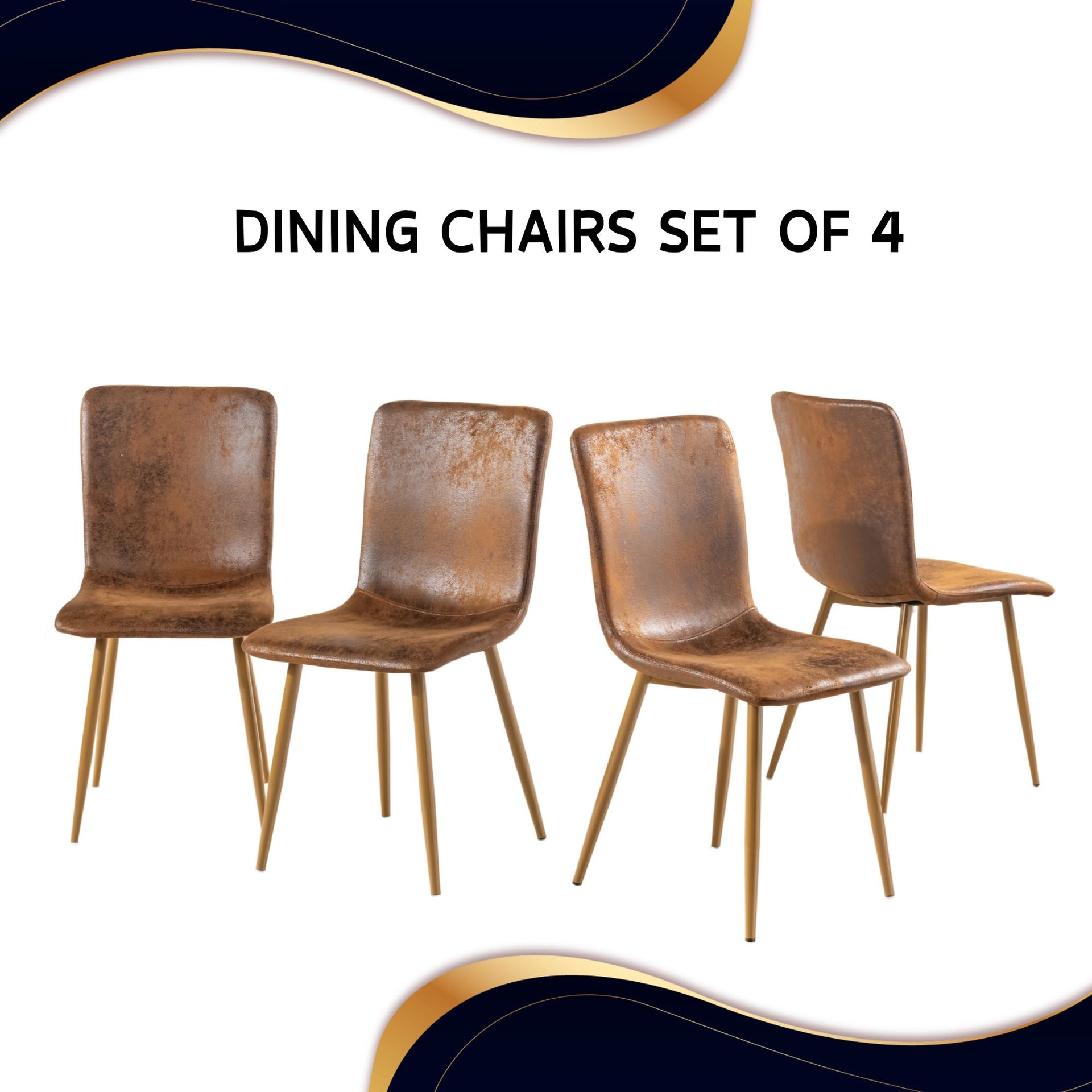Ensemble de 4 chaises de salle à manger FurnitureR, chaise confortable avec dossier en daim et pieds en métal robustes pour cuisine, salon, chambre, salle d'attente, marron 