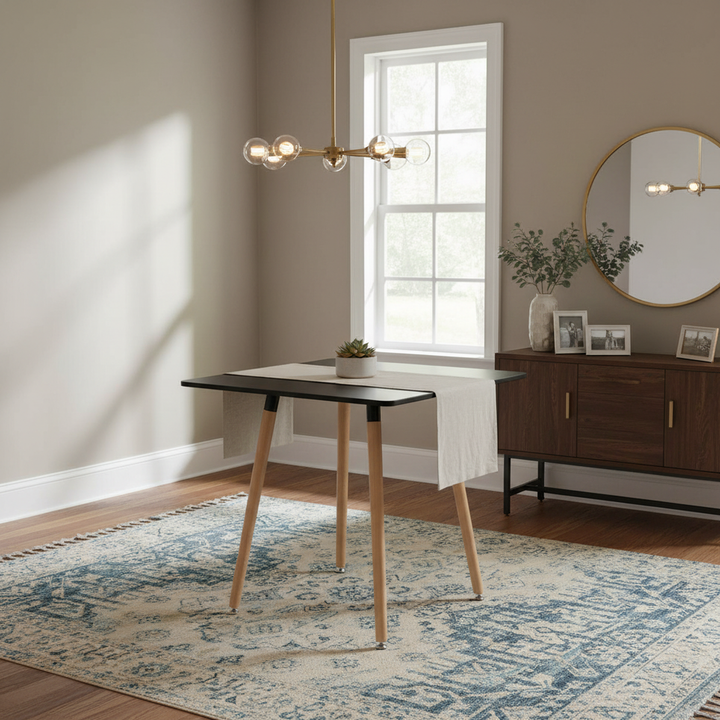 FurnitureR 80 cm (31,5 Zoll) quadratischer Esstisch, moderner Esstisch im Mid-Century-Stil mit Holzbeinen, kleiner Küchentisch für 2–4 Personen, Schwarz &amp; Naturholz