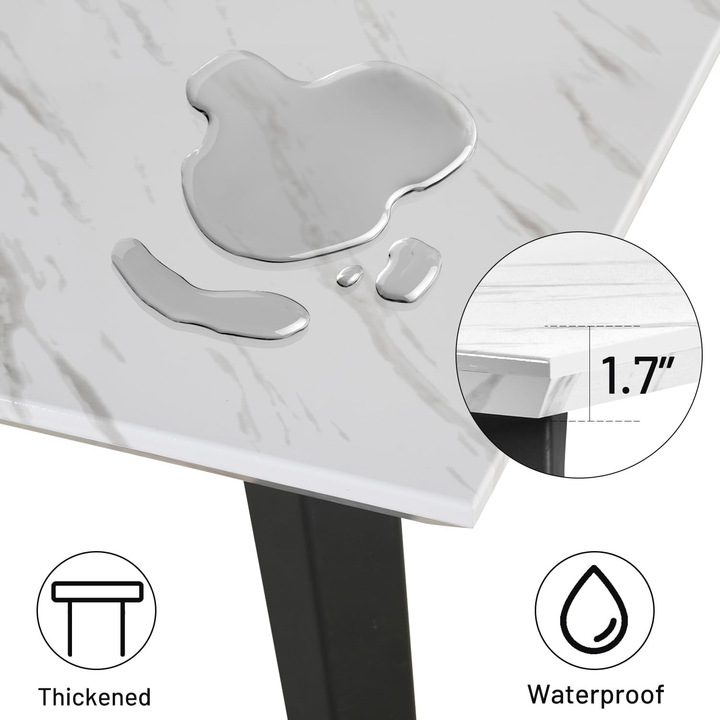 FurnitureR Esstisch für 4-6 Personen mit robuster, verdickter Tischplatte in Marmoroptik und Metallbeinen, funktionaler Küchentisch, Weiß