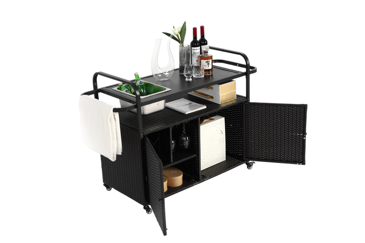 FurnitureR Chariot de Bar Extérieur, Design Moderne, Acier Noir, Utilisation Polyvalente, Solution de Rangement Économe en Espace