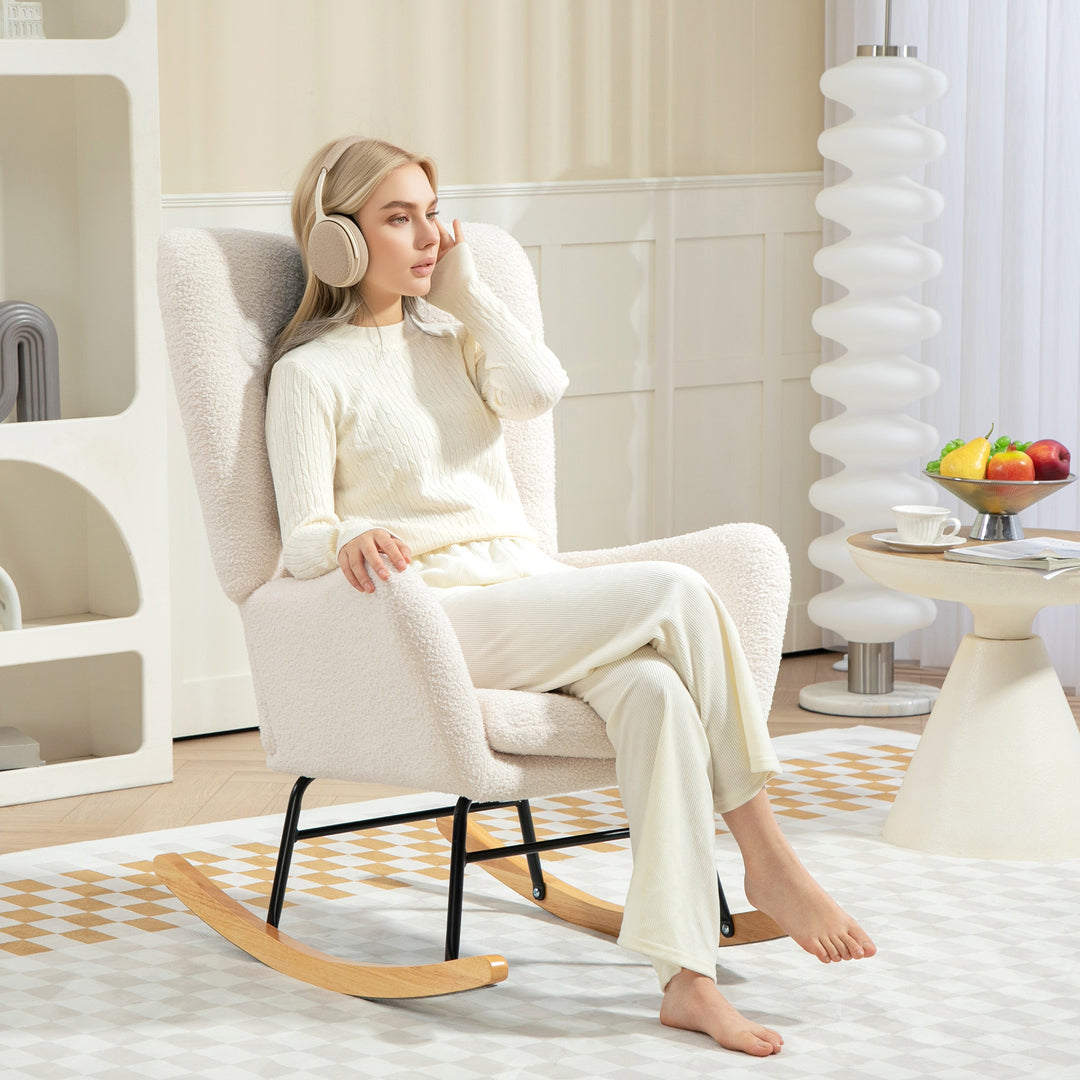 Fauteuil berçant 1-pack Creme Blanc, Design Moderne, Matériau en Mousse Confortable, Utilisation Réduite de l'Espace, Armature Métallique Robuste