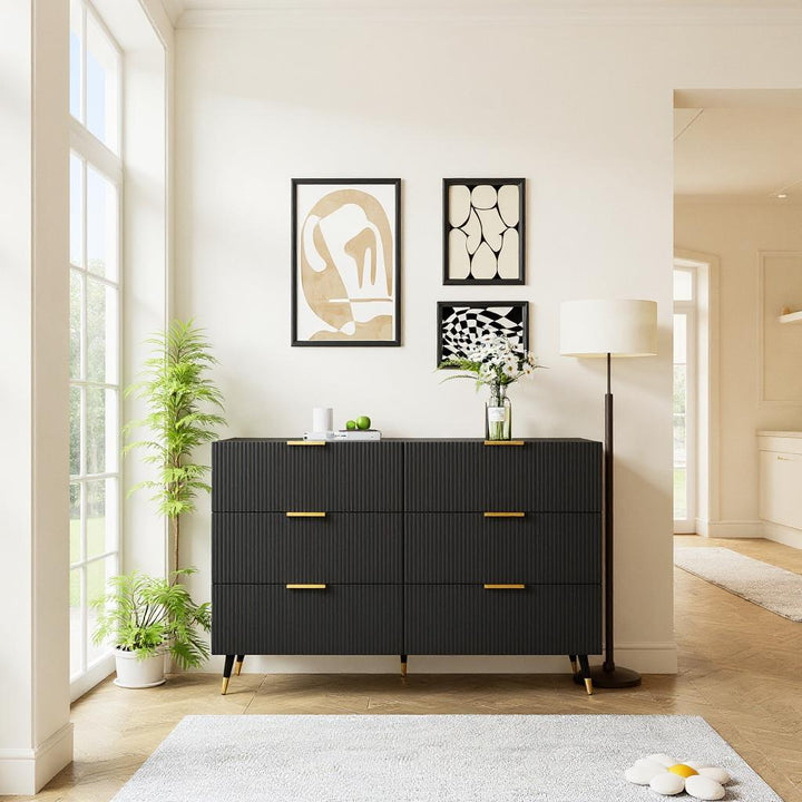 Meuble Sous Escalier, Pieds et Poignées Dorés, 6 Grands Tiroirs, Armoire de Rangement, 120 cm