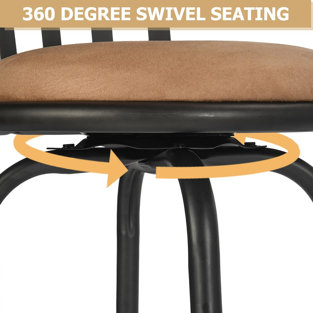 FurnitureR Bar Stools Swivel Set of 3, Adjustable Counter Height Low Back for Kitchen Island Bar Height with Interchangeable Legs, 24/29 Inch, Brown