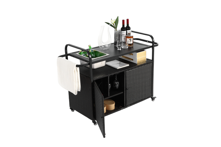 FurnitureR Chariot de Bar Extérieur, Design Moderne, Acier Noir, Utilisation Polyvalente, Solution de Rangement Économe en Espace