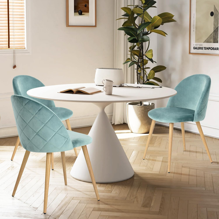 FurnitureR Polsterstuhl aus Samt, mittelhohe Rückenlehne, armlos, mit Holzbeinen, für Küche, Schlafzimmer und Wohnzimmer, 2er-Set, Aqua