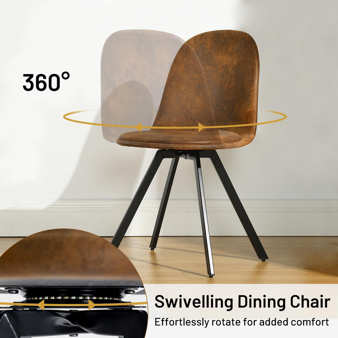 Ensemble de 4 chaises de salle à manger pivotantes en daim FurnitureR, sans accoudoirs, dossier mi-haut et pieds en métal, marron, pour salle à manger, cuisine, restaurant, café