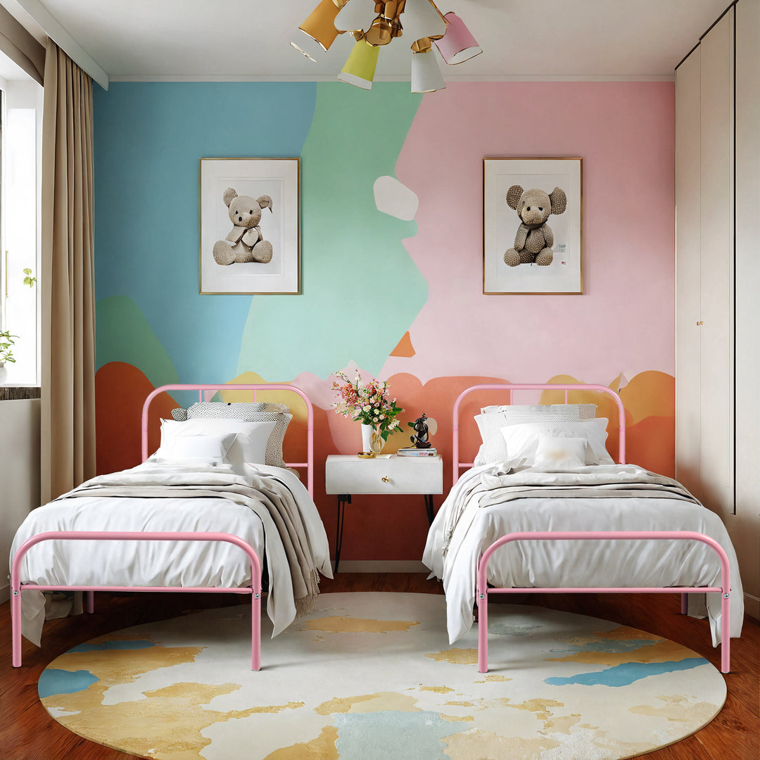 Möbel R Cadre de Lit Simple en Métal, mit Tête et Pied de lit, Base en Fer Solid pour Enfants ou Adolescents, Maison, Dortoir D'étudiants, Chambre d'enfants, Rose