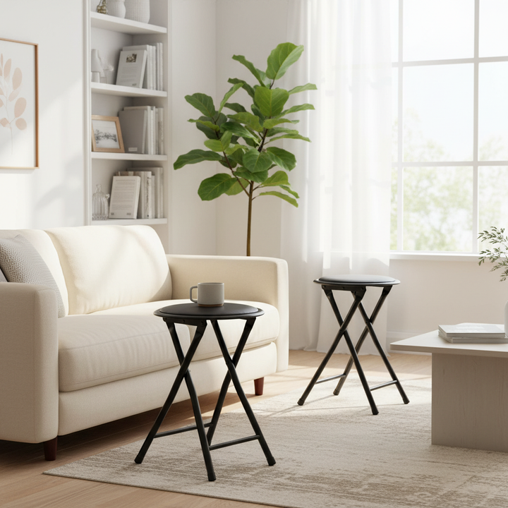 FurnitureR Folding Stools Set of 1, 18-Inch Backless Stool Chairs Collapsible Padded Round Portable for Indoor/Outdoor, Metal Frame, PVC Cushion