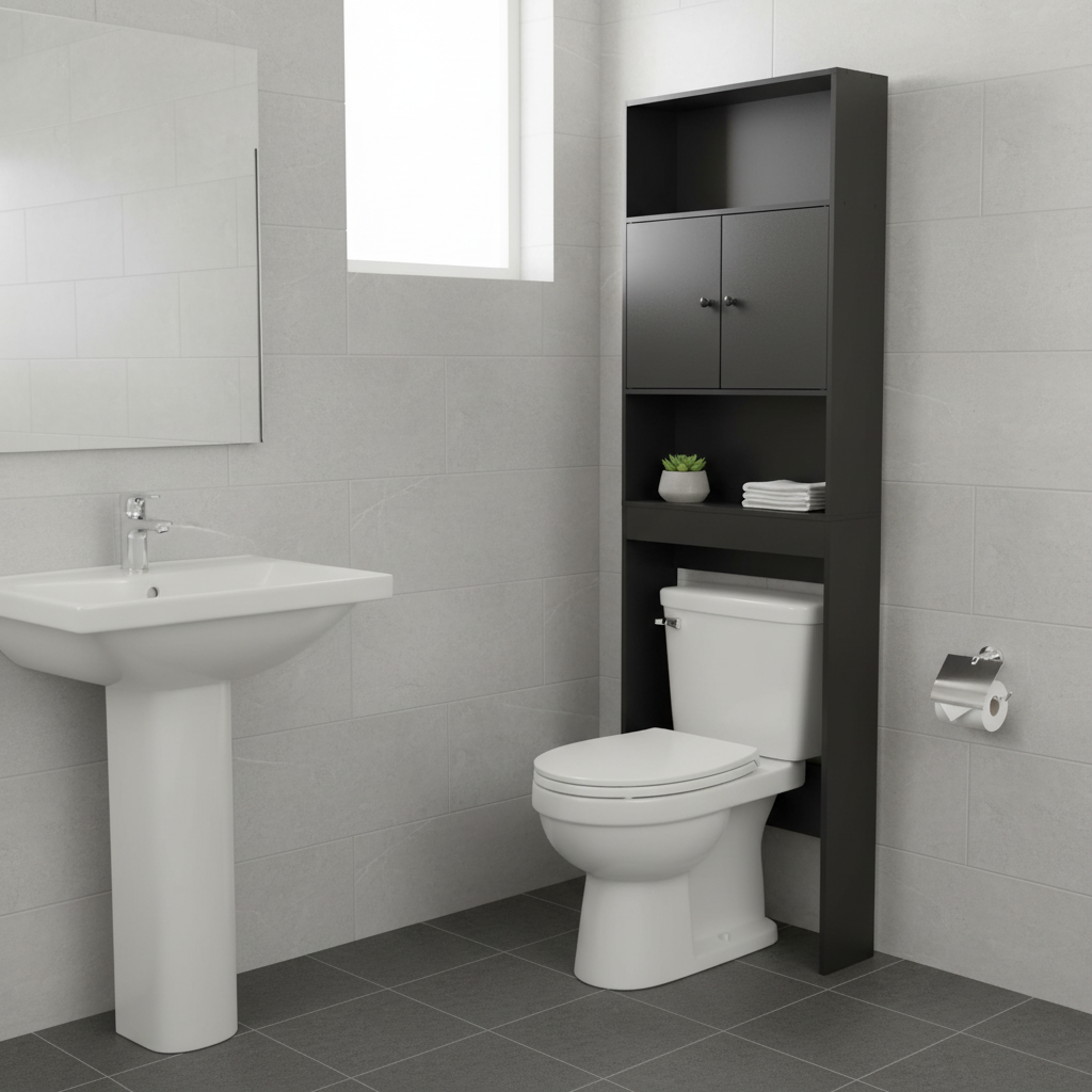 Meuble de rangement FurnitureR à poser au-dessus des toilettes, étagère de salle de bain à 3 niveaux avec double porte et espace de rangement ouvert, étagère autoportante, hauteur 194 cm (76,38 po).
