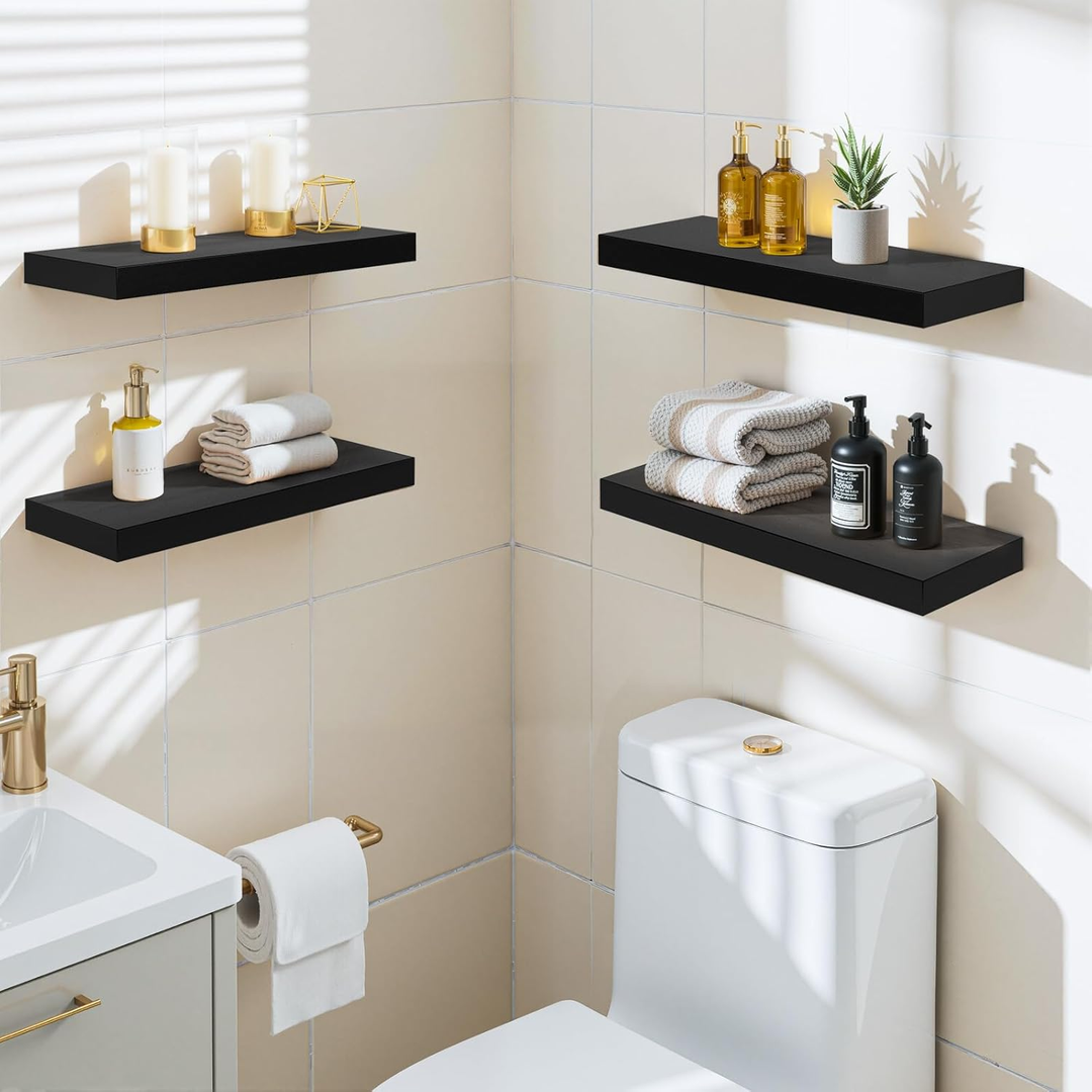 Étagères murales flottantes en bois FurnitureR, 40 cm de large, style rustique, fixation murale invisible pour salon, noir