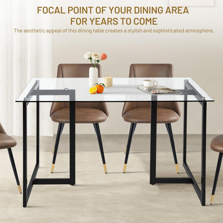 FurnitureR 55,1-Zoll-Glas-Esstisch, moderner rechteckiger Küchentisch mit stabilem Metallgestell, ideal für Esszimmer oder Homeoffice, Schwarz