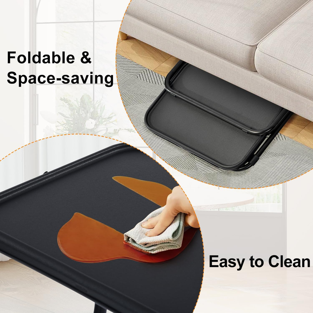 Plateau TV pliable et réglable FurnitureR, table pour ordinateur portable, plateau repas, table d'appoint avec porte-gobelet, 4 hauteurs et 3 angles d'inclinaison, lot de 2, noir