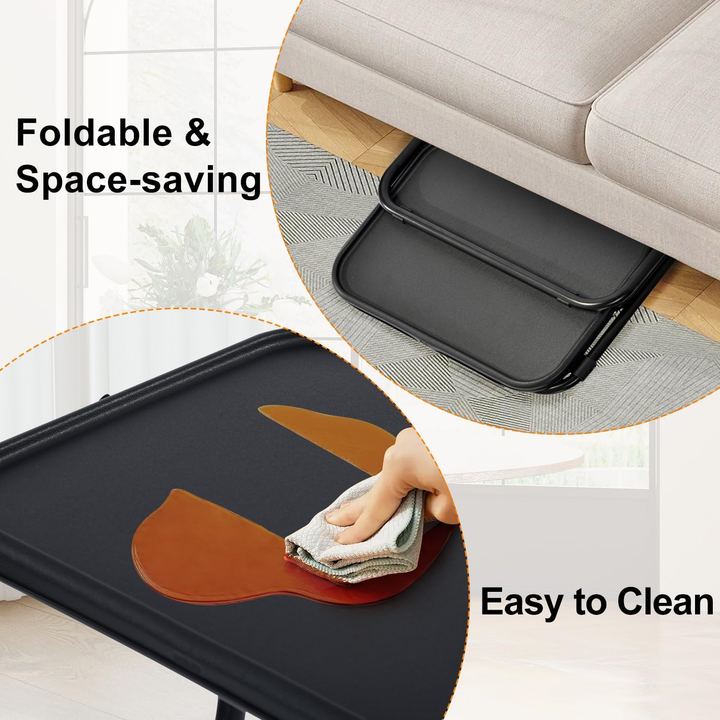 Plateau TV pliable et réglable FurnitureR, table pour ordinateur portable, plateau repas, table d'appoint avec porte-gobelet, 4 hauteurs et 3 angles d'inclinaison, lot de 2, noir