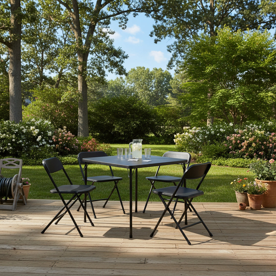 FurnitureR Folding Table and 4 Chairs Set, PP Tabletop with Metal Frame, Portable Foldable Dining Table Chair Set for Indoor Outdoor Party Camping