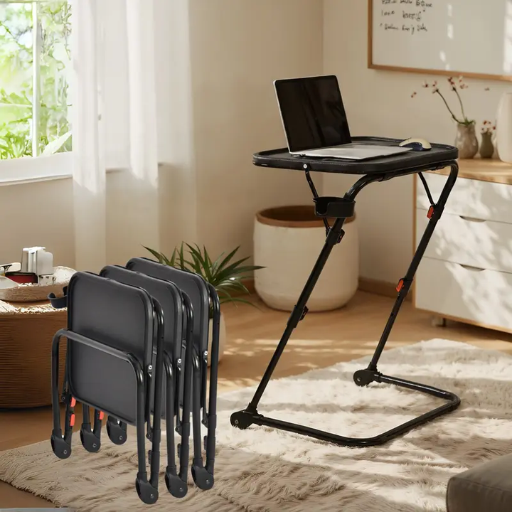 Plateau TV pliable et réglable FurnitureR avec 4 hauteurs et 3 angles d'inclinaison, plateau repas pliable, table d'appoint pour ordinateur portable avec porte-gobelet pour lit et canapé, lot de 4