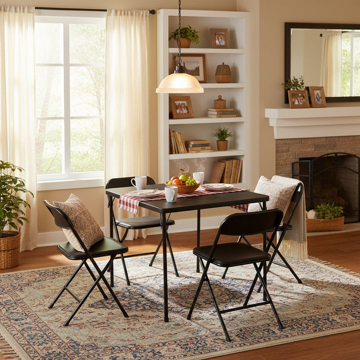 FurnitureR Folding Table and 4 Chairs Set, PP Tabletop with Metal Frame, Portable Foldable Dining Table Chair Set for Indoor Outdoor Party Camping