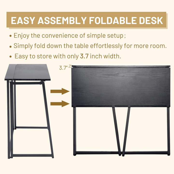 FurnitureR Klappbarer Schreibtisch fürs Homeoffice, 80 cm (31,5 Zoll) Klapptisch, platzsparender Computertisch, kompakter Arbeitsplatz für kleine Räume, Schwarz