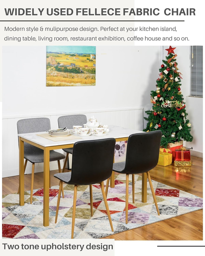 FurnitureR Dining Chairs Set of 4, Fabric Cushion Side Chairs Mid-Back with PU Back and Oak Metal Legs for Kitchen, Dining Room,  Grey/Black