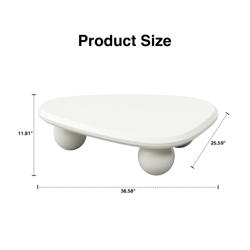 Table basse FurnitureR moderne en MDF blanc avec pieds arrondis sculpturaux, table basse minimaliste crème pour salons contemporains