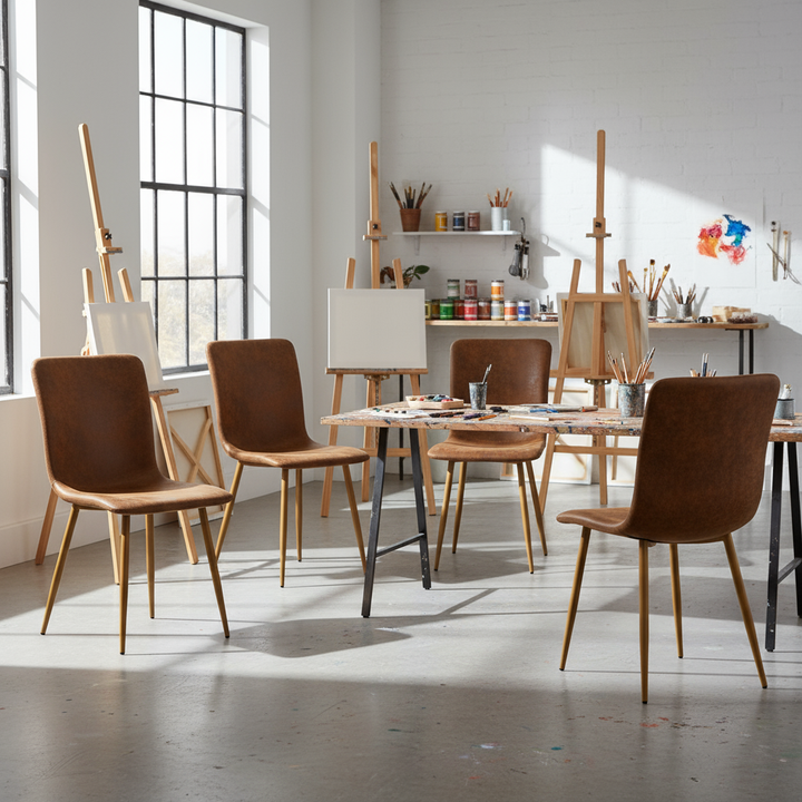 Ensemble de 4 chaises de salle à manger FurnitureR, chaise confortable avec dossier en daim et pieds en métal robustes pour cuisine, salon, chambre, salle d'attente, marron 