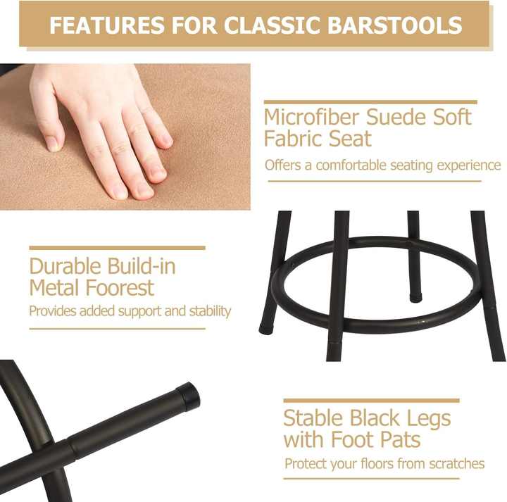 FurnitureR Barhocker-Set, drehbar, 2er-Set, höhenverstellbar, niedrige Rückenlehne mit bequemer Fußstütze, ohne Armlehnen, mit austauschbaren Beinen, 61/74 cm (24/29 Zoll)