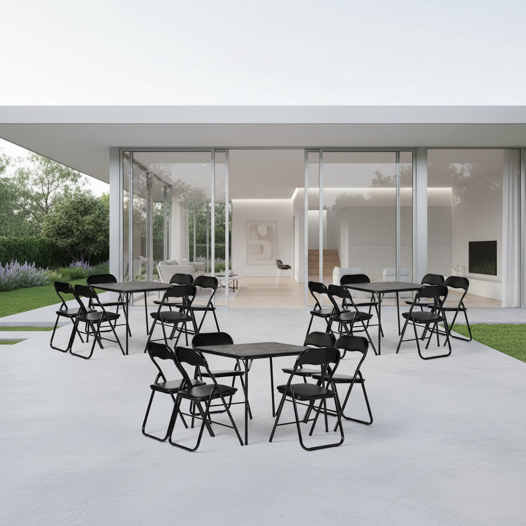 FurnitureR 7-Piece Folding Card Table and Chair Set for 6 – No Assembly Required, Space-Saving Square Table with 6 Foldable Chairs