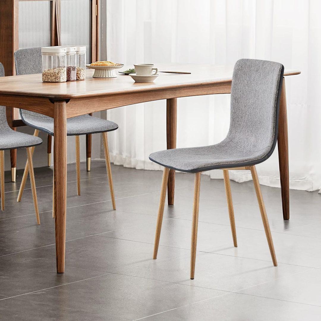 FurnitureR Dining Chairs Set of 4, Fabric Cushion Side Chairs Mid-Back with PU Back and Oak Metal Legs for Kitchen, Dining Room,  Grey/Black