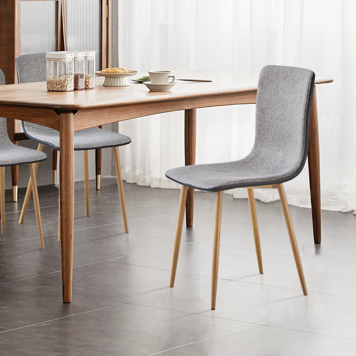 FurnitureR Dining Chairs Set of 4, Fabric Cushion Side Chairs Mid-Back with PU Back and Oak Metal Legs for Kitchen, Dining Room,  Grey/Black