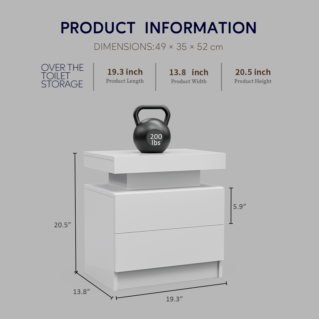 FurnitureR Table de chevet blanche LED, design moderne, en bois manufacturé, rangement élégant, éclairage d'ambiance intégré, idéal pour chambres modernes