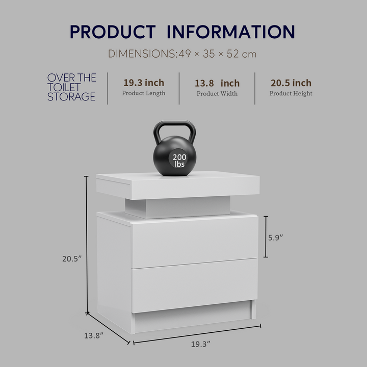 FurnitureR Table de chevet blanche LED, design moderne, en bois manufacturé, rangement élégant, éclairage d'ambiance intégré, idéal pour chambres modernes