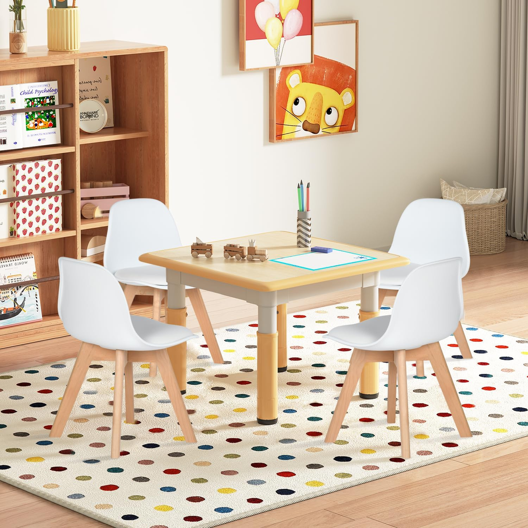 Chaise de bureau FurnitureR pour petits enfants, dossier mi-haut en plastique, sans accoudoirs, pieds en bois, lot de 2, blanche.