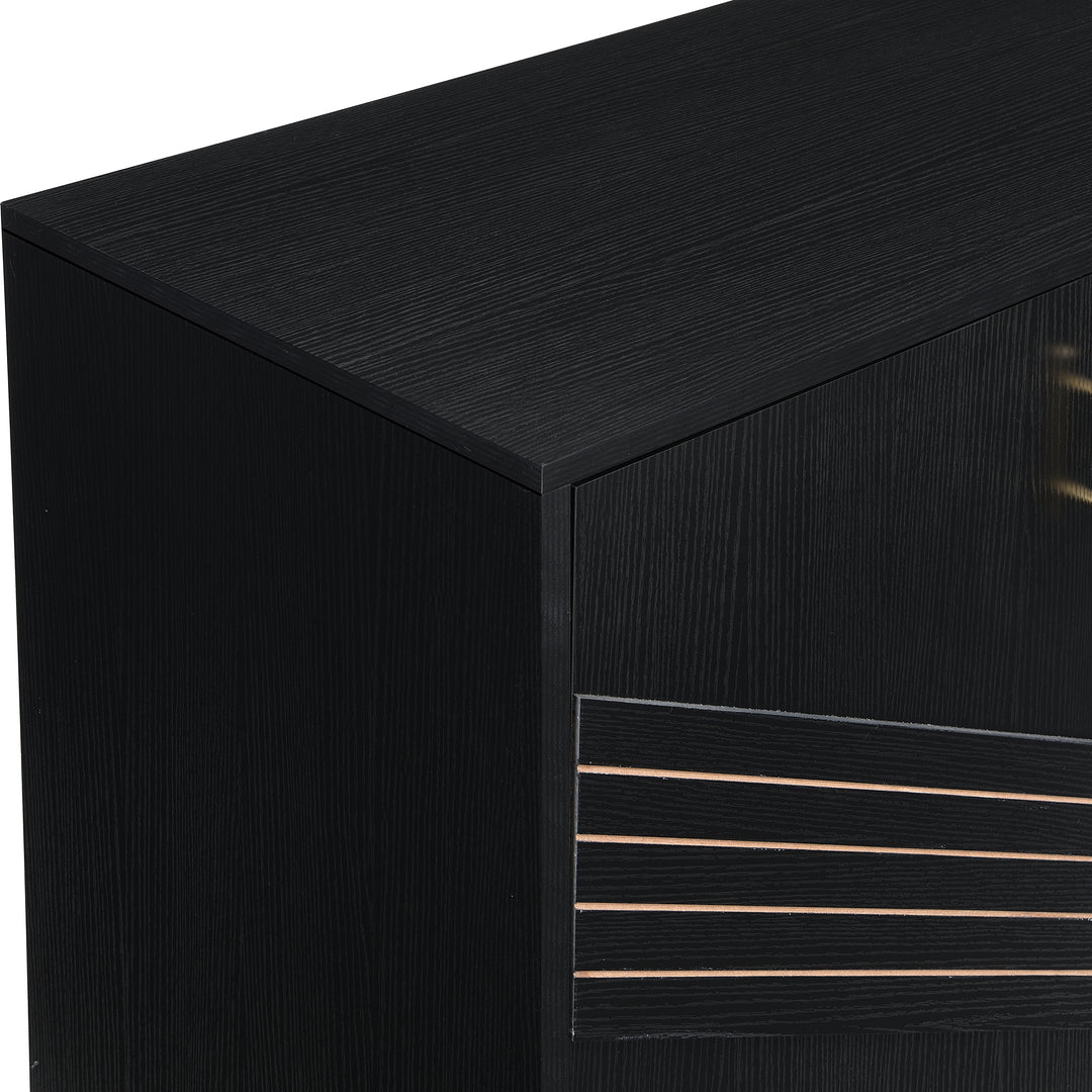 FurnitureR Buffet noir MDF avec des détails dorés, Design moderne, Rangement spacieux, Matériaux durables, Conçu pour le salon, Élégant et fonctionnel