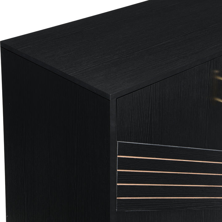 FurnitureR Buffet noir MDF avec des détails dorés, Design moderne, Rangement spacieux, Matériaux durables, Conçu pour le salon, Élégant et fonctionnel