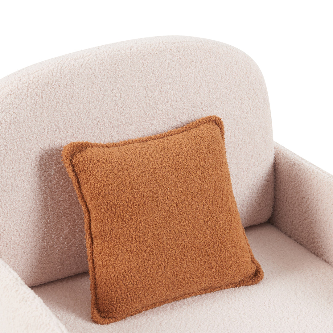 Fauteuil d'appoint FurnitureR moderne en peau de mouton retournée crème avec panier pour chat dissimulé, fauteuil lounge rembourré pour animaux de compagnie avec coussin marron chaud